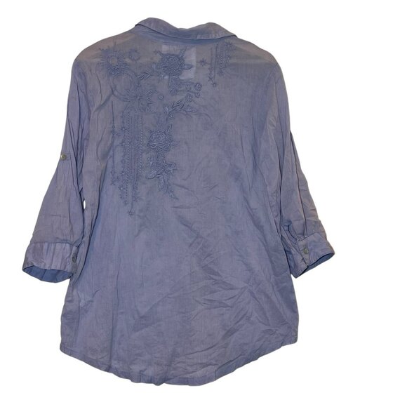 Kyla Seo Anthropologie Blouse Shirt Top Embroidered Small Purple Floral V Neck - Picture 3 of 12